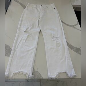 LOFT White Frayed Wide Leg Jeans